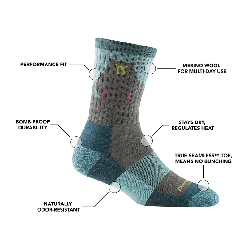 Darn Tough Bear Town Micro Crew Lightweight Hiking Socks Womens Aqua-1